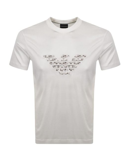 Armani Gray Emporio Embroidered Logo T Shirt for men