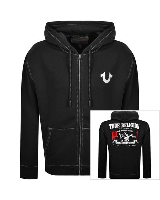 True Religion Black Big T Zip Up Hoodie for men
