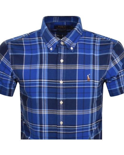 Ralph Lauren Blue Short Sleeve Check Shirt for men