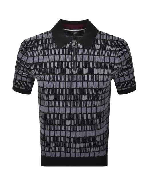 Ted Baker Black Levers Jacquard Zip Polo T Shirt for men