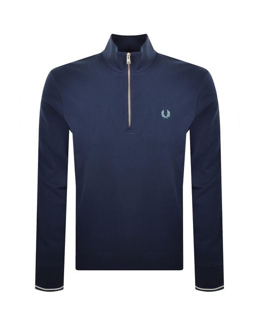 Fred Perry Blue Half Zip Sweatshirt Tennis for men