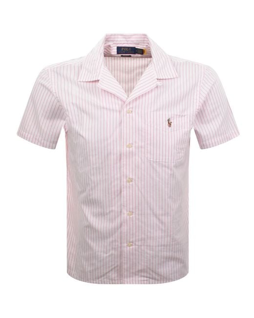 Ralph Lauren Pink Short Sleeve Stripe Shirt for men