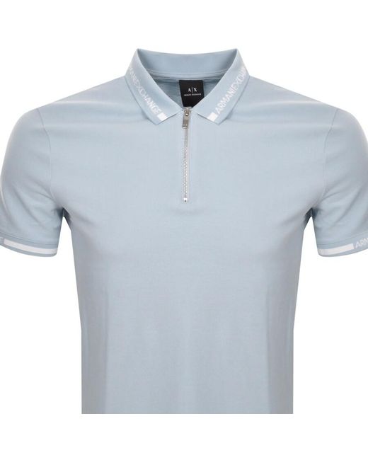 Armani Exchange Blue Quarter Zip Polo T Shirt for men