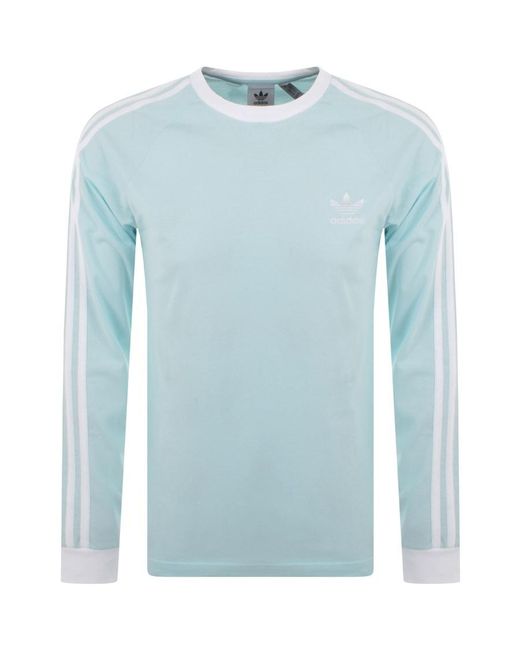 adidas Originals Cotton Long Sleeved 3 Stripe T Shirt Blu in Blue for Men |  Lyst