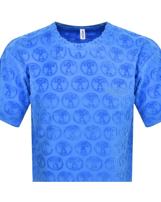 Moschino Blue Swim Towelling Logo T Shirt for men