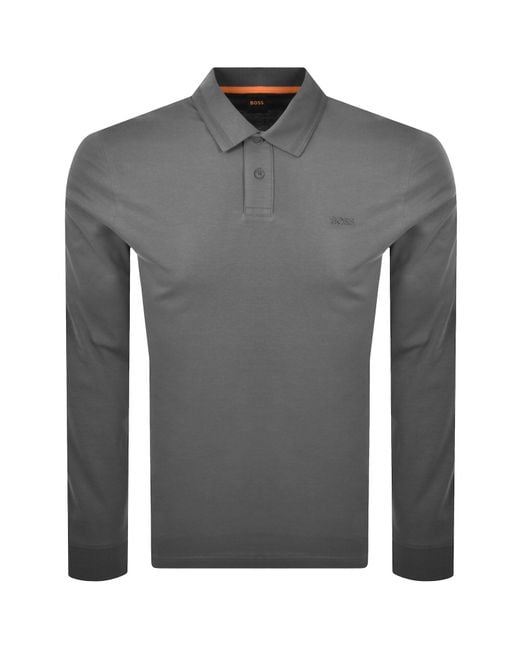 Boss Gray Boss Interlock Long Sleeved Polo T Shirt for men