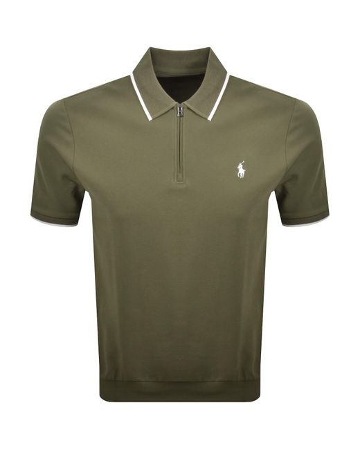 Ralph Lauren Green Stretch Mesh Zip Polo for men