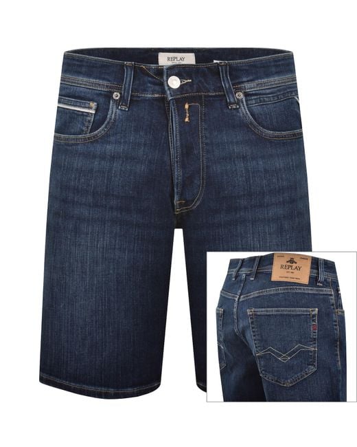 Replay Blue Grover Straight Fit Denim Shorts for men