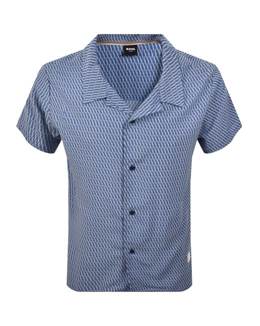 BOSS BUSINESS Blue Boss Short Sleeve Beach Shirt Bright for men