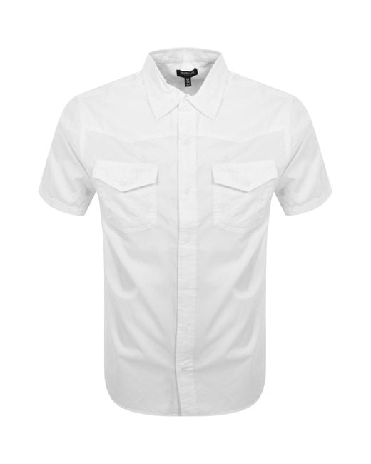 True Religion White Woven Short Sleeve Shirt for men