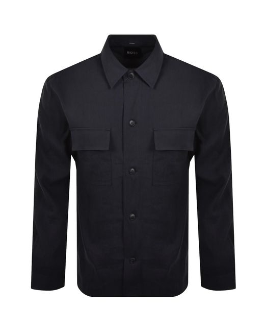 BOSS BUSINESS Blue Boss Cai Linen Blend Shirt Dark for men