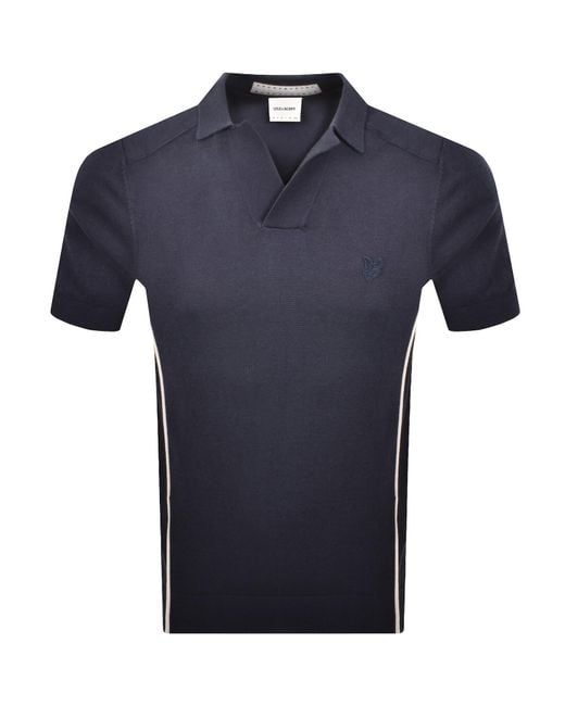 Lyle & Scott Blue Seam Tipped Knit Polo T Shirt for men