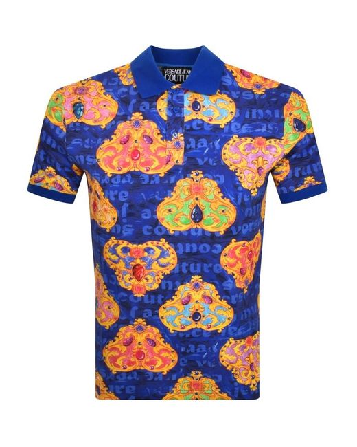 Versace Blue Couture Heart Polo T Shirt for men