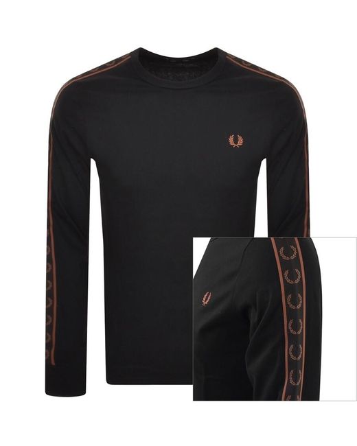 Fred Perry Black Taped Long Sleeve T Shirt for men