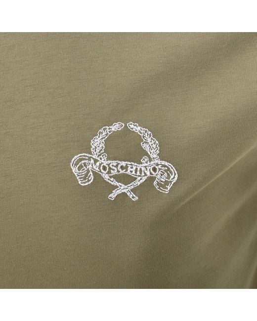 Moschino Green Laurel Crown Logo T Shirt for men