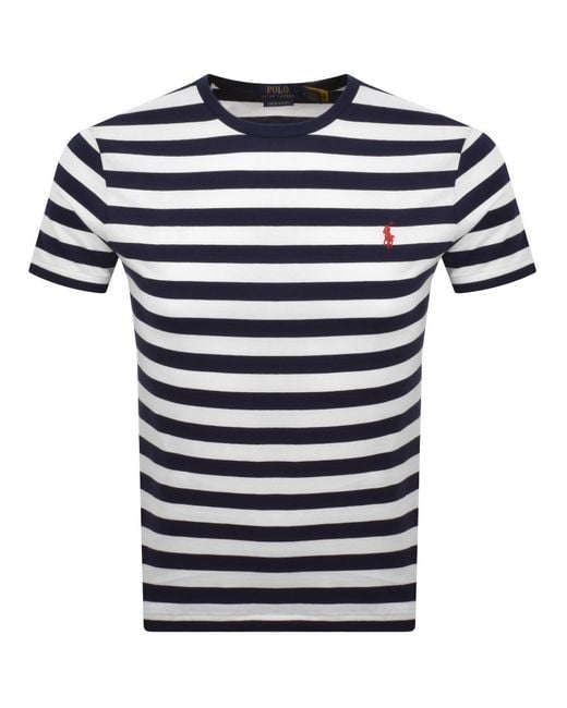 Ralph Lauren Blue Slim Fit Stripe T Shirt for men