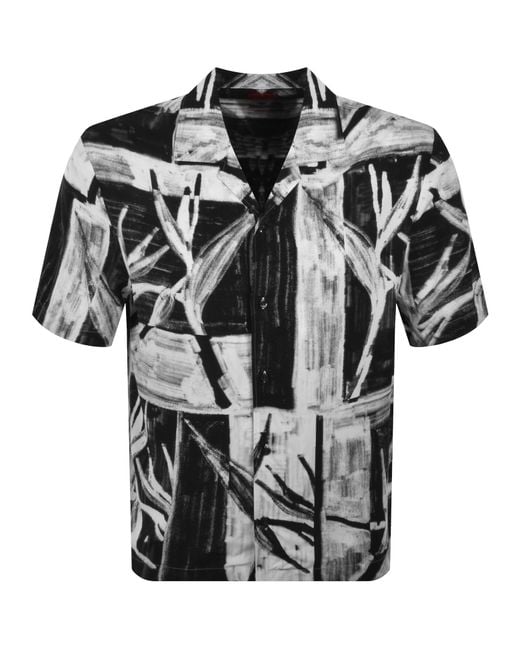 HUGO Black Exolino Relaxed Fit Patterned Shirt for men