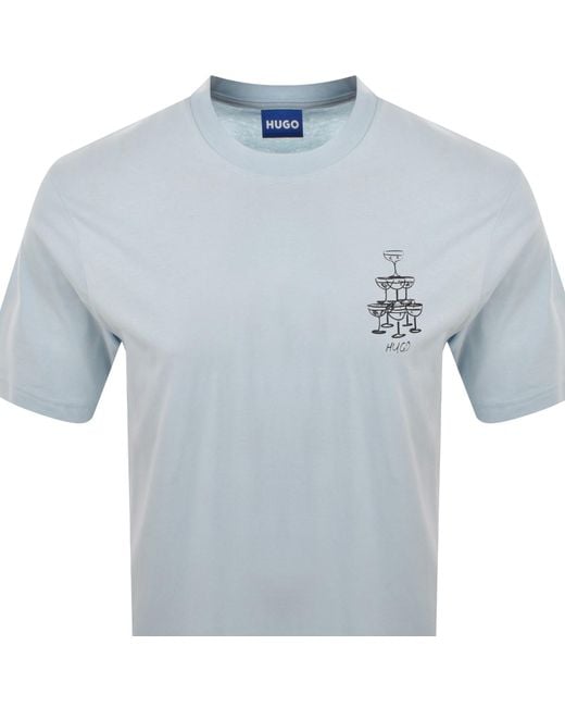 HUGO Blue Printed Artwork T Shirt for men