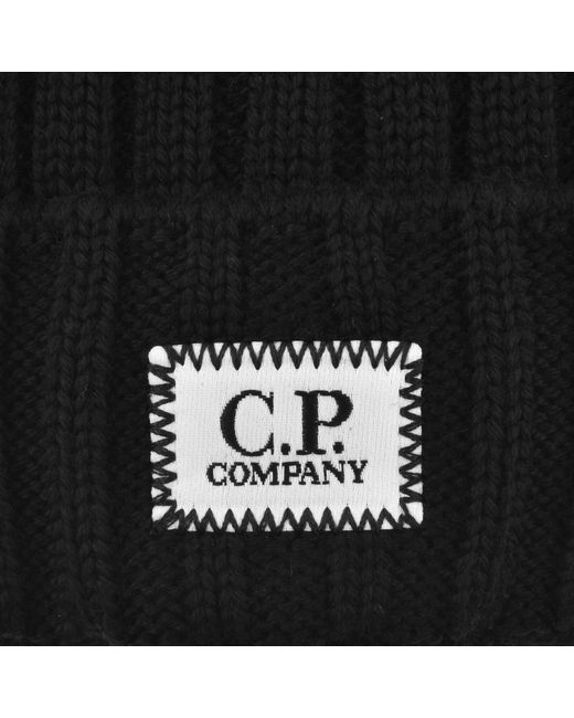 C P Company Black Cp Company Merino Wool Beanie Hat for men