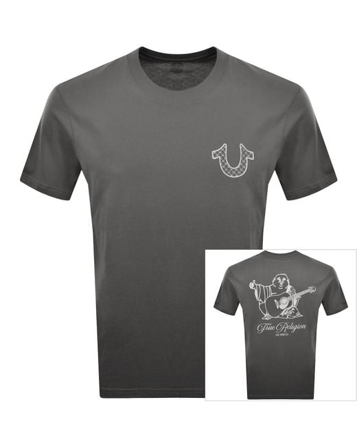 True Religion Gray Filled Script Buddha T Shirt for men