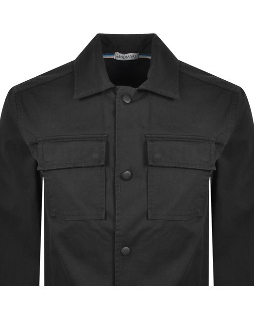 Sandbanks Black Gabardine Button Down Overshirt for men