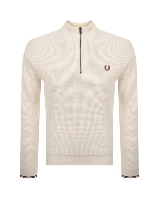 Fred Perry Natural Half Zip Waffle Knit Jumper Ecru for men