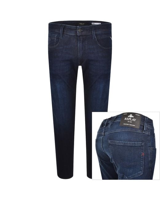 Replay Blue Anbass Power Stretch Dark Wash Jeans for men