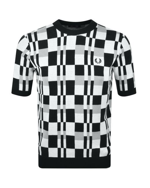 Fred Perry Black Checkerboard Knitted T Shirt for men