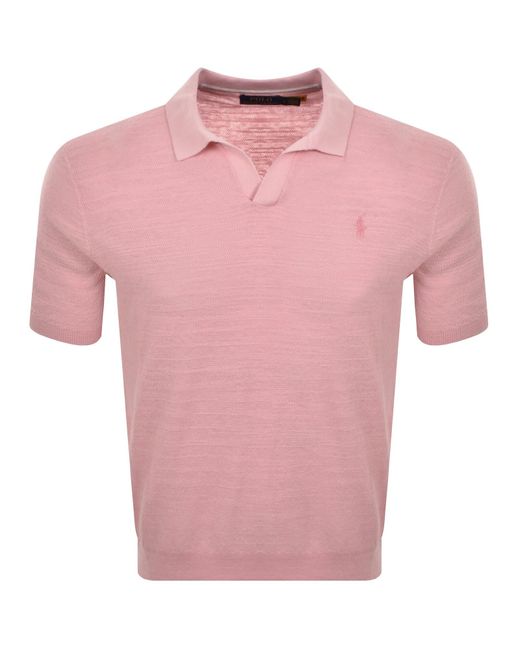 Ralph Lauren Pink Textured Knit Polo T Shirt for men