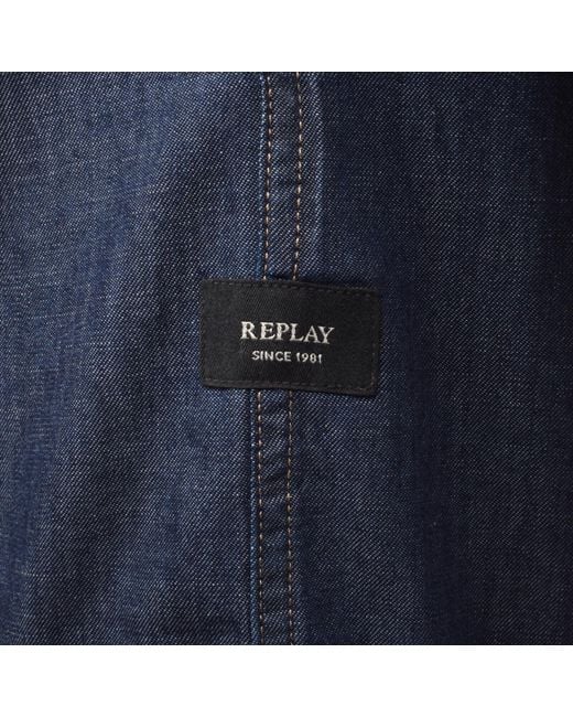 Replay Blue Denim Look Long Sleeved Shirt for men