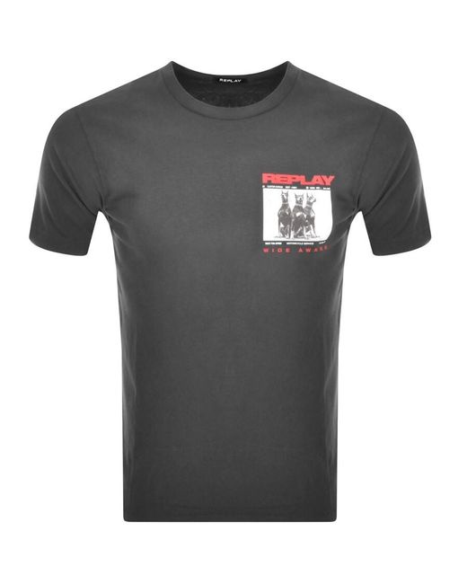 Replay Gray Logo Crew Neck T Shirt for men
