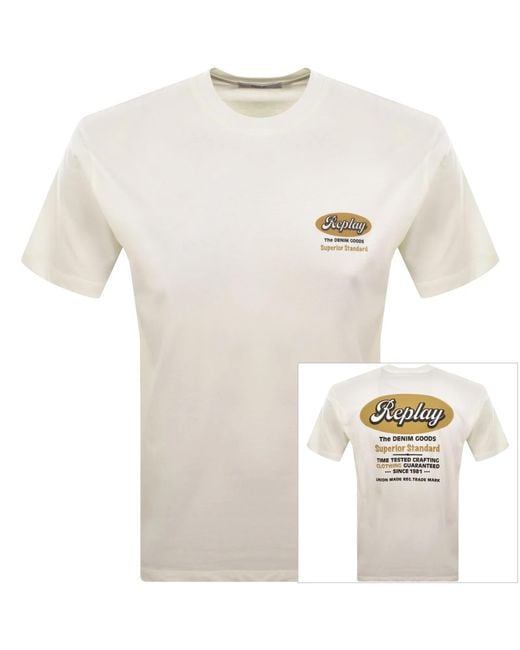 Replay White Graphic T Shirt Off for men