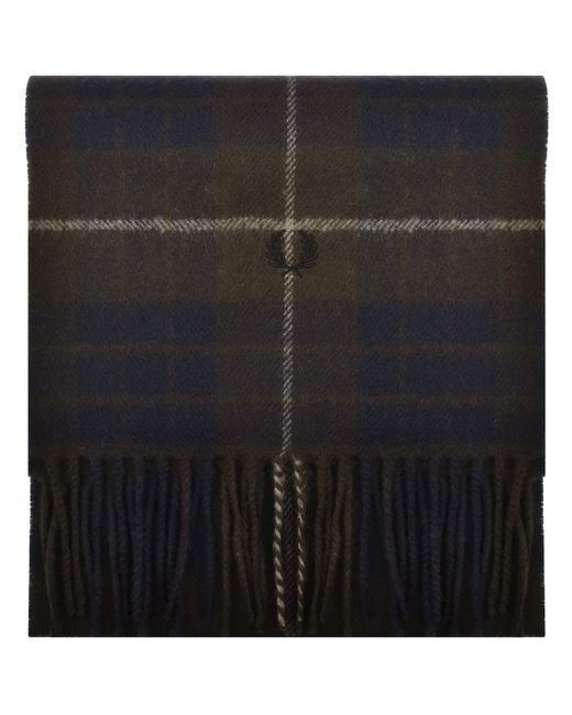 Fred Perry Black Lambswool Tartan Scarf for men