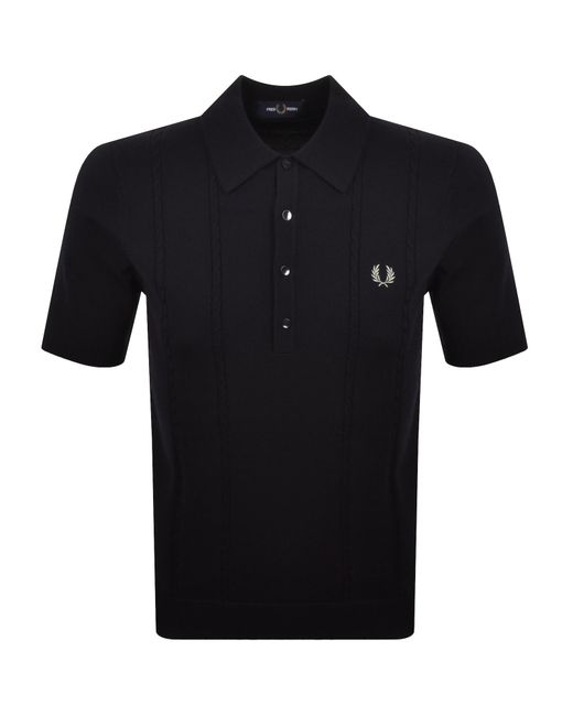 Fred Perry Black Cable Knit Polo Shirt for men