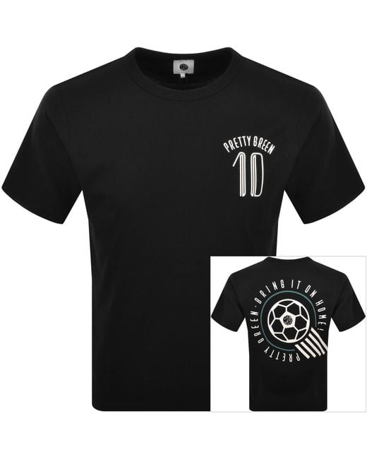 Pretty Green Black Outro Football T Shirt for men