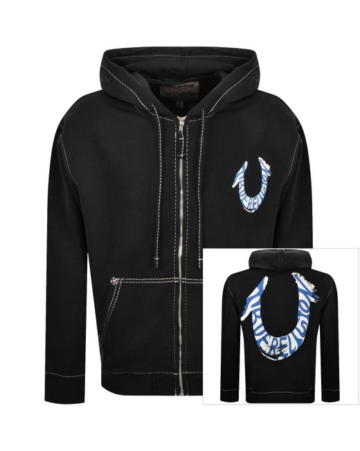 True Religion Black Paint Cinched Hoodie for men