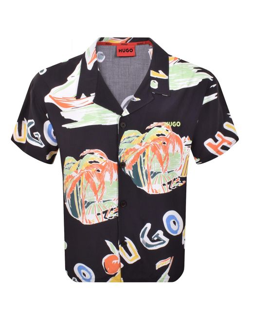 HUGO Blue Relaxed Short Sleeve Beach Shirt for men