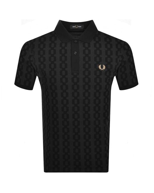Fred Perry Black Cable Print Polo T Shirt for men
