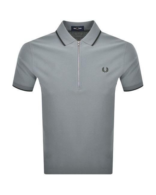 Fred Perry Gray Zip Neck Crepe Polo Stockport for men