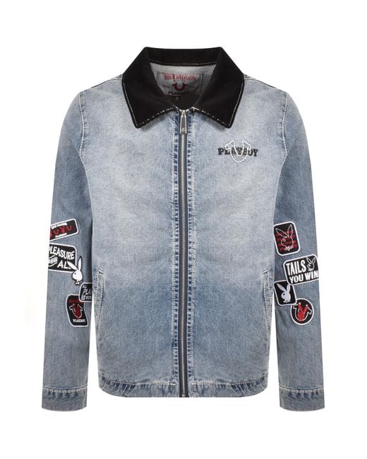 True Religion Blue Playboy Big T Work Denim Jacket for men