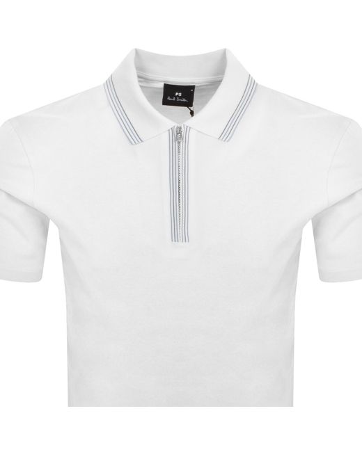 Paul Smith White Half Zip Polo T Shirt for men