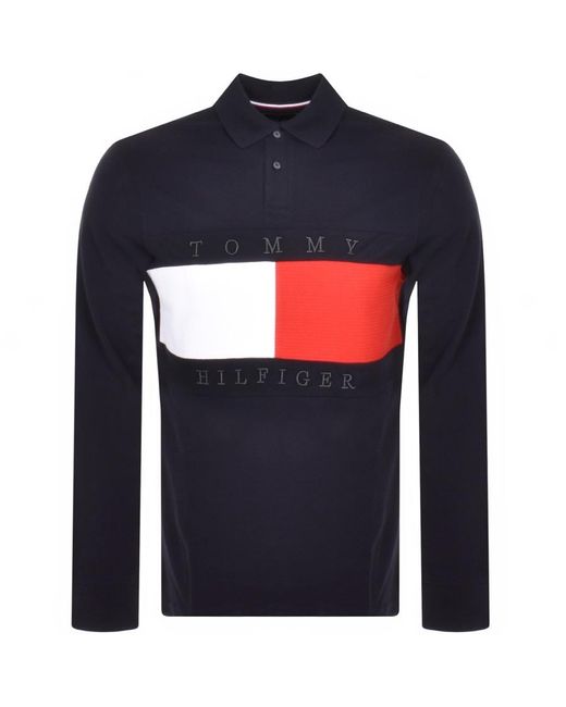 Tommy Hilfiger Flag Long Sleeve Polo T Shirt in Blue for Men | Lyst
