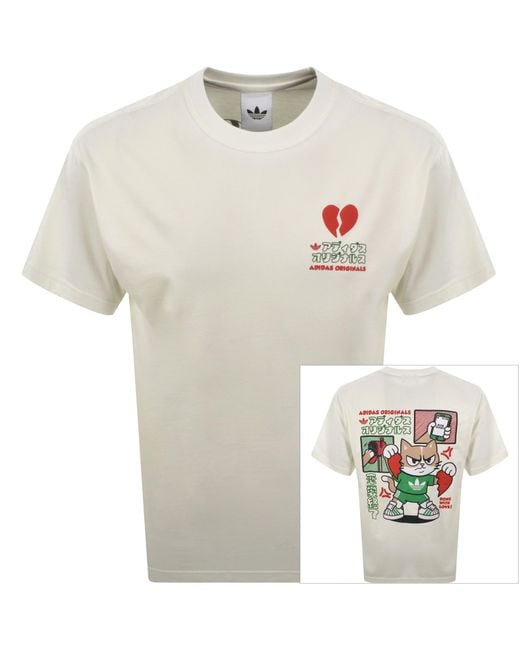 Adidas Originals White V-Day Cat Graphic T Shirt for men