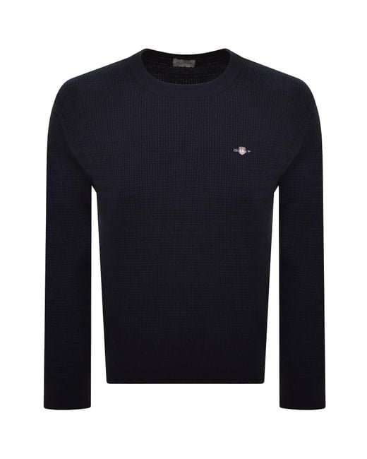 Gant Blue Cable Knit Crew Neck Jumper for men