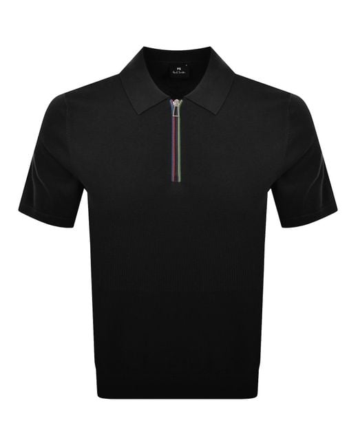 Paul Smith Black Knit Short Sleeve Zip Polo for men