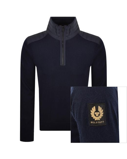 Belstaff Blue Kilmington Quarter Zip Jumper for men