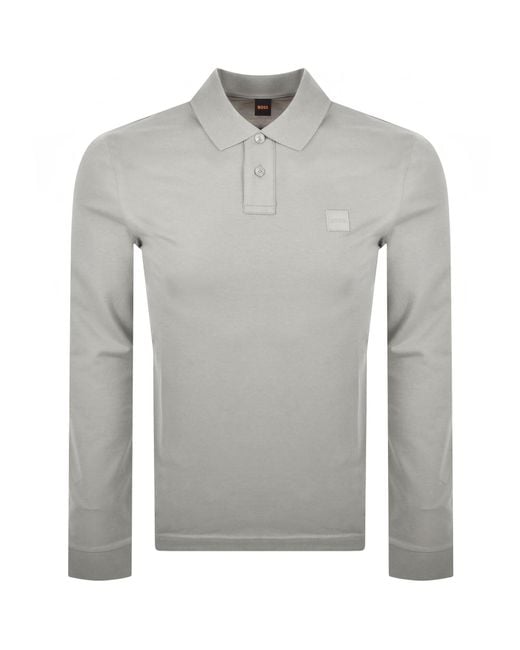 Boss Gray Boss Long Sleeve Passerby Polo T Shirt for men