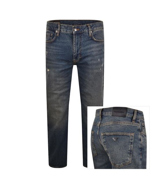Armani Blue Emporio J76 Straight Fit Jeans for men