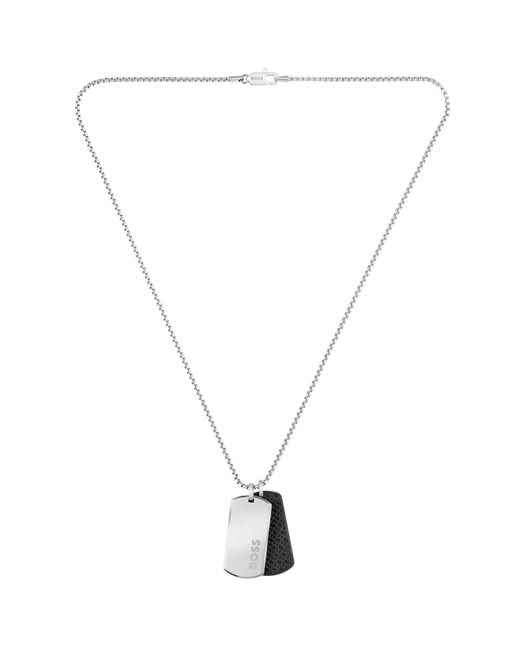 BOSS BUSINESS Metallic Boss Devon Leather Dog Tag Necklace for men