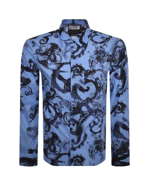 Versace Blue Couture Long Sleeve Shirt for men